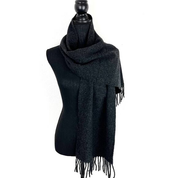Polo Ralph Lauren 100% Lambswool Winter Scarf Charcoal Gray - Picture 2 of 6